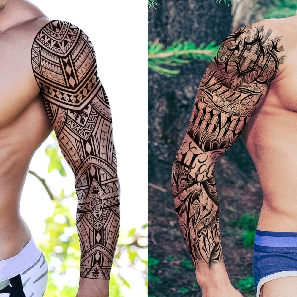 20 Sheets Full Arm Sleeve Maori Temporary Tattoos For Women Men Adults Hands Finger Foot Neck Clavicle Legs Thigh Arm Body Art Makeup, Semi Permanent Temp Fake Tattoo Stickers Waterproof Long Lasting Realistic Tatoos For Festival Party Accessory