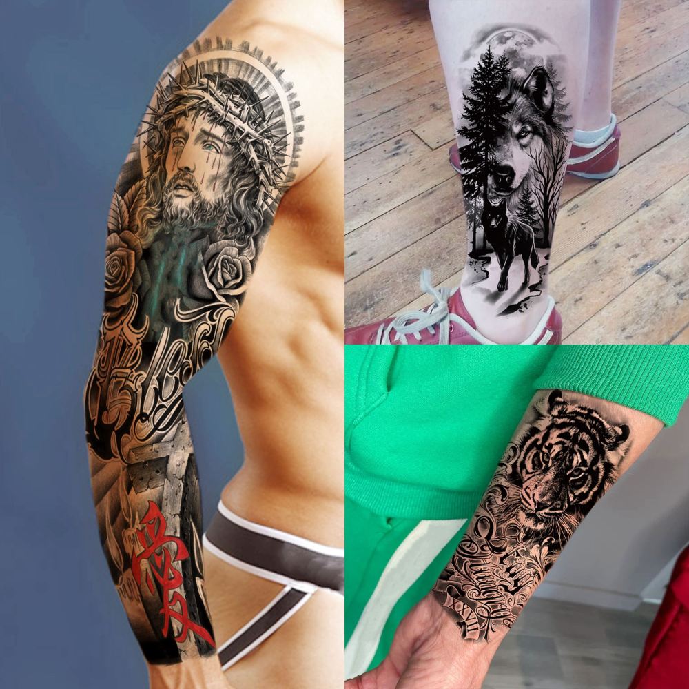 20 Sheets Full Arm Sleeve Nun Temporary Tattoos For Women Men Adults Hands Finger Foot Neck Clavicle Legs Thigh Arm Body Art Makeup, Semi Permanent Temp Fake Tattoo Stickers Waterproof Long Lasting Realistic Tatoos For Festival Party Accessory