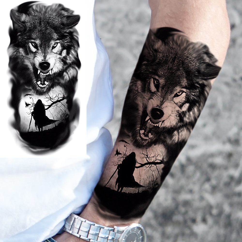 8 Sheets Wolf TIger Lion Temporary Tattoos For Women Men Adults Hands Finger Foot Neck Clavicle Shank Arm Body Art Makeup, Semi Permanent Temp Fake Tattoo Stickers Waterproof Long Lasting Realistic Tatoos For Festival Party Accessory