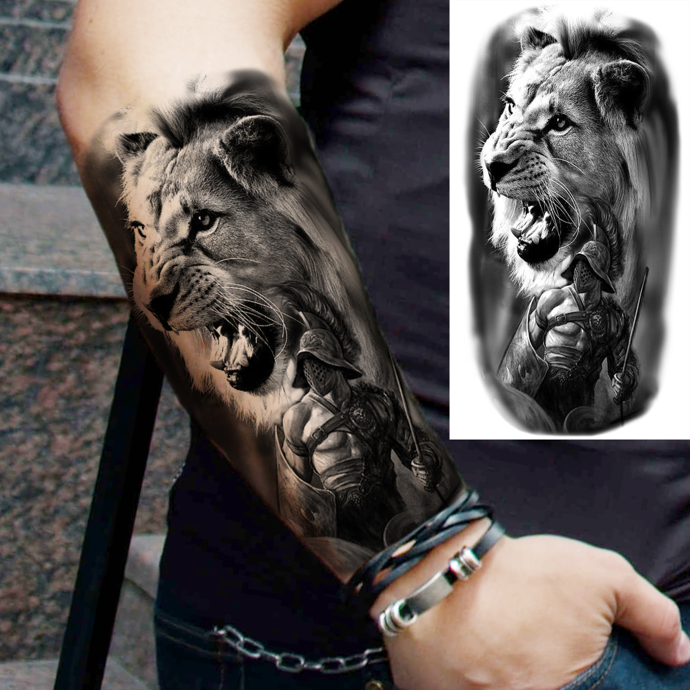 10 Sheets Lion Tiger Temporary Tattoos For Women Men Adults Hands Finger Foot Neck Clavicle Shank Arm Body Art Makeup, Semi Permanent Temp Fake Tattoo Stickers Waterproof Long Lasting Realistic Tatoos For Festival Party Accessory