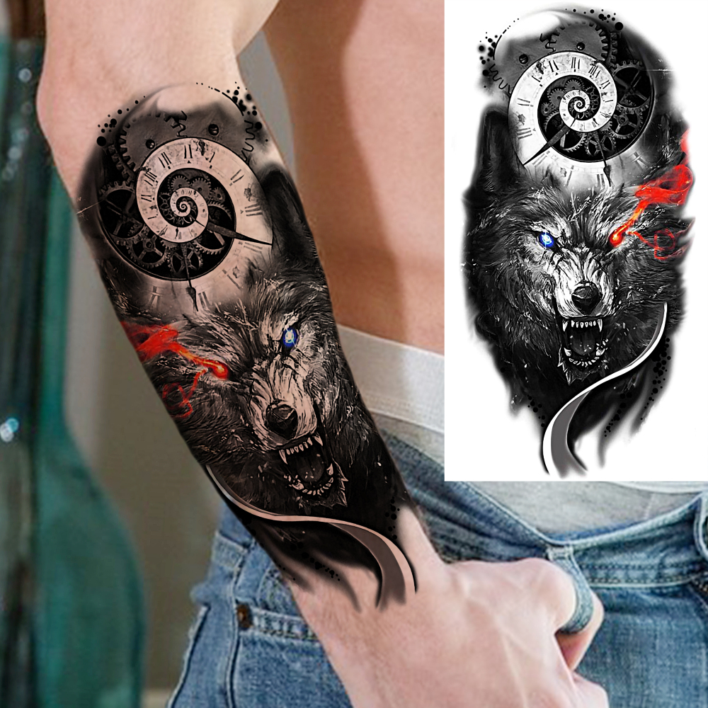 8 Sheets Wolf Temporary Tattoos For Women Men Adults Hands Finger Foot Neck Clavicle Shank Arm Body Art Makeup, Semi Permanent Temp Fake Tattoo Stickers Waterproof Long Lasting Realistic Tatoos For Festival Party Accessory