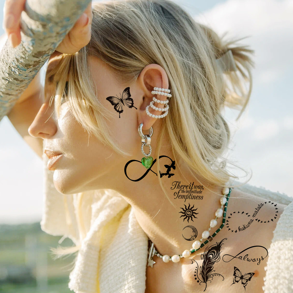 15 Sheets Infinity symbol Temporary Tattoos For Women Men Adults Hands Finger Foot Neck Clavicle Shank Arm Body Art Makeup, Semi Permanent Temp Fake Tattoo Stickers Waterproof Long Lasting Realistic Tatoos For Festival Party Accessory