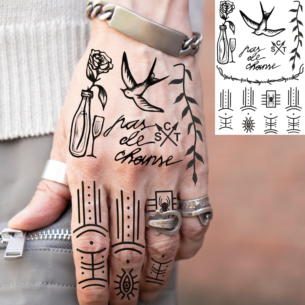 1 Sheet Birds Temporary Tattoos For Women Men Adults Hands Finger Foot Neck Clavicle Waist Legs Thigh Ankles Forearm Shank Arm Body Art Makeup, Semi-Permanent Temp Fake Tattoo Stickers Waterproof Long Lasting Realistic Tatoos For Festival Party Accessory