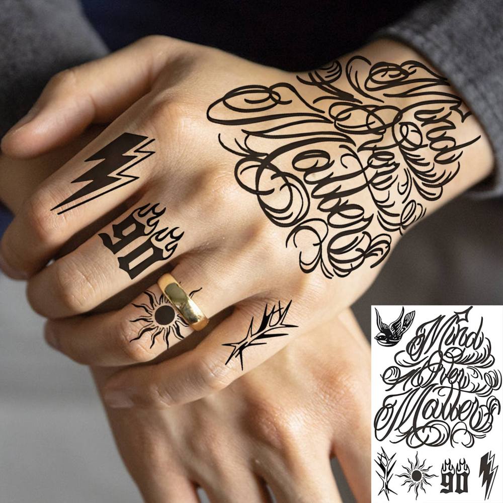 1 Sheet Old School Temporary Tattoos For Women Men Adults Hands Finger Foot Neck Clavicle Waist Legs Thigh Ankles Forearm Shank Arm Body Art Makeup, Semi-Permanent Temp Fake Tattoo Stickers Waterproof Long Lasting Realistic Tatoos For Festival Party Acces