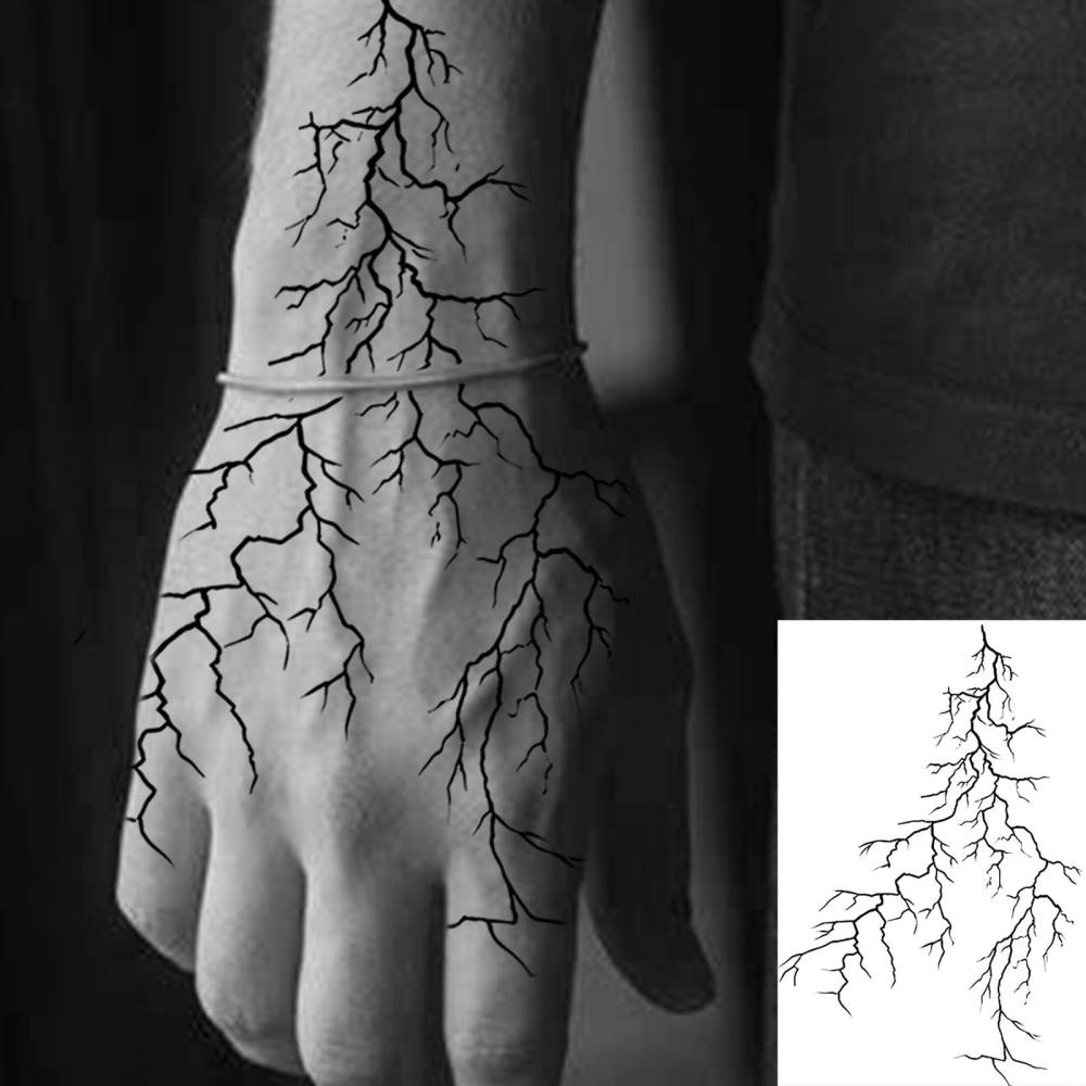 1 Sheet lightning Temporary Tattoos For Women Men Adults Hands Finger Foot Neck Clavicle Legs Thigh Forearm Shank Arm Body Art Makeup, Semi Permanent Temp Fake Tattoo Stickers Waterproof Long Lasting Realistic Tatoos For Festival Party Accessory