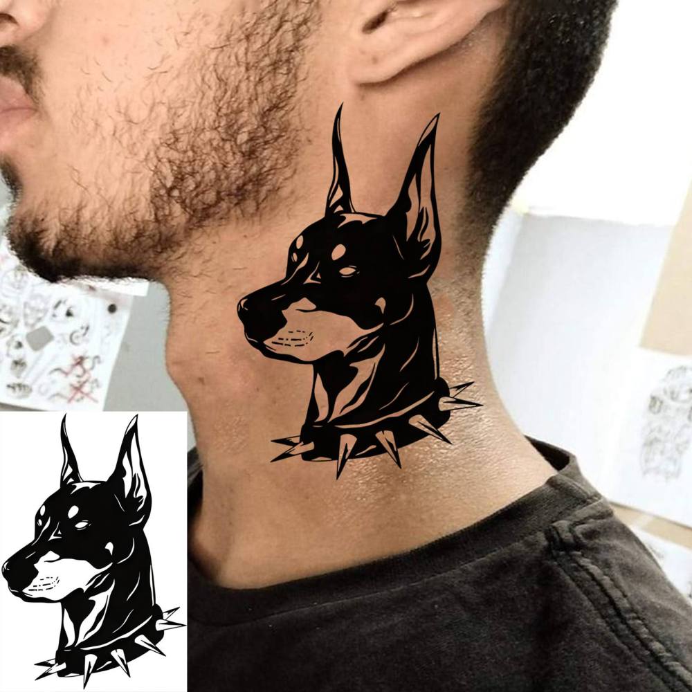 1 Sheet Dog Temporary Tattoos For Women Men Adults Hands Finger Foot Neck Clavicle Legs Thigh Forearm Shank Arm Body Art Makeup, Semi Permanent Temp Fake Tattoo Stickers Waterproof Long Lasting Realistic Tatoos For Festival Party Accessory