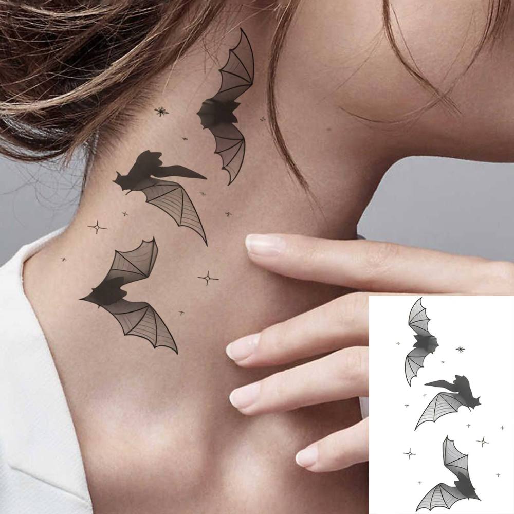 1 Sheet Bat Temporary Tattoos For Women Men Adults Hands Finger Foot Neck Clavicle Legs Thigh Forearm Shank Arm Body Art Makeup, Semi Permanent Temp Fake Tattoo Stickers Waterproof Long Lasting Realistic Tatoos For Festival Party Accessory