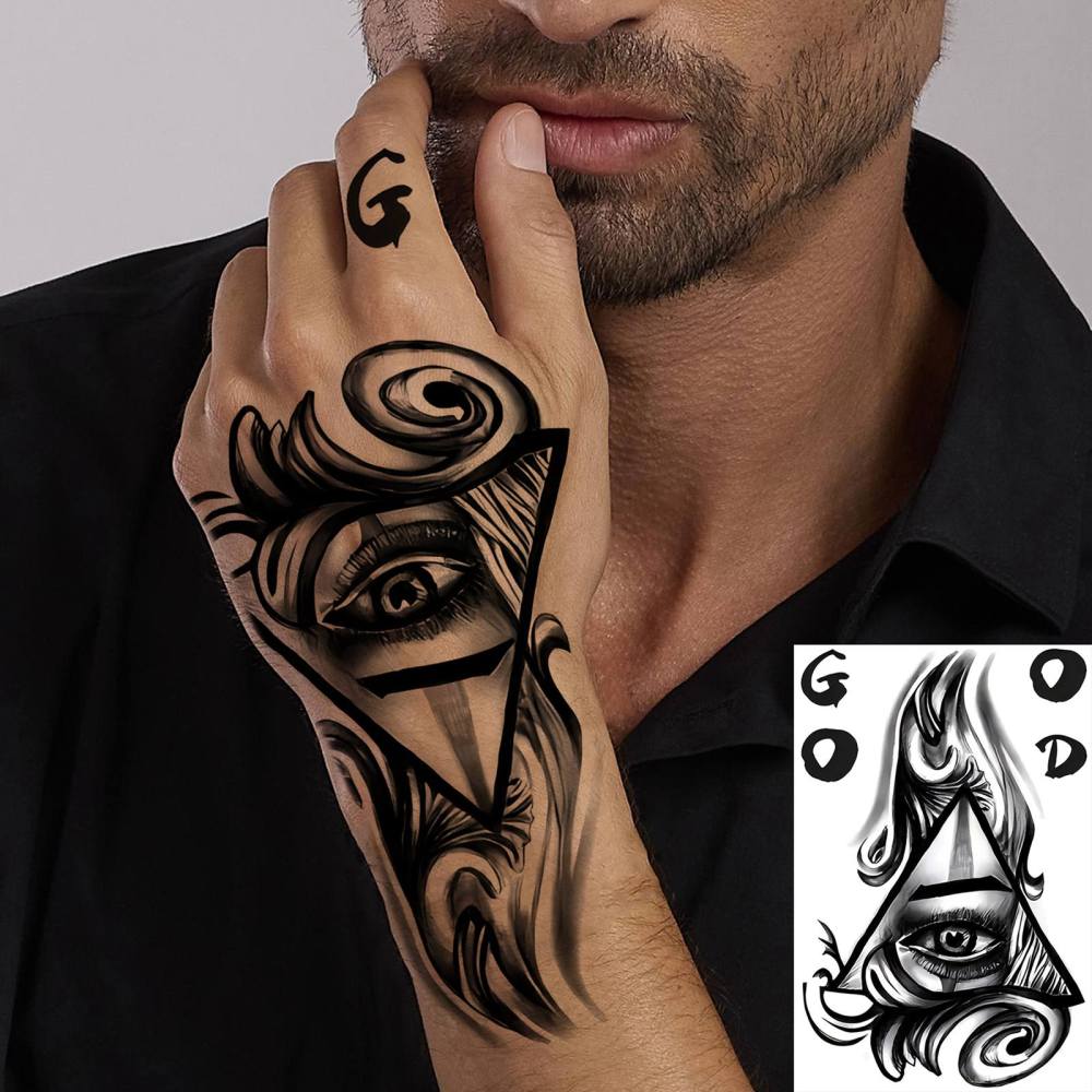 1 Sheet Pray Eye Temporary Tattoos For Women Men Adults Hands Finger Foot Neck Clavicle Legs Thigh Forearm Shank Arm Body Art Makeup, Semi Permanent Temp Fake Tattoo Stickers Waterproof Long Lasting Realistic Tatoos For Festival Party Accessory