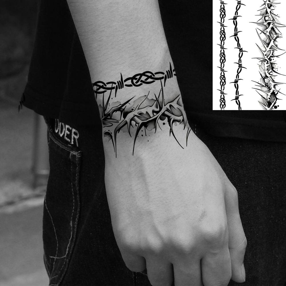 1 Sheet barbed wire Temporary Tattoos For Women Men Adults Hands Finger Foot Neck Clavicle Legs Thigh Forearm Shank Arm Body Art Makeup, Semi Permanent Temp Fake Tattoo Stickers Waterproof Long Lasting Realistic Tatoos For Festival Party Accessory