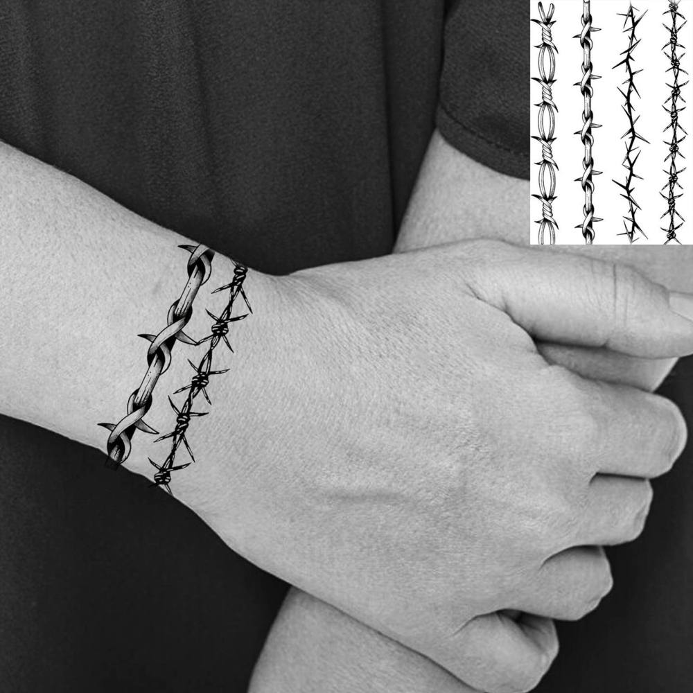 1 Sheet barbed wire Temporary Tattoos For Women Men Adults Hands Finger Foot Neck Clavicle Legs Thigh Forearm Shank Arm Body Art Makeup, Semi Permanent Temp Fake Tattoo Stickers Waterproof Long Lasting Realistic Tatoos For Festival Party Accessory