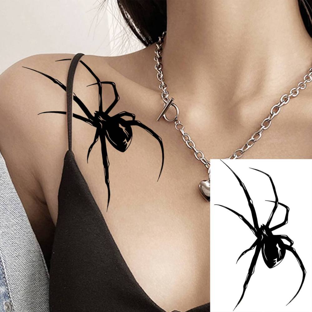 1 Sheet Halloween Spider Temporary Tattoos For Women Men Adults Hands Finger Foot Neck Clavicle Legs Thigh Forearm Shank Arm Body Art Makeup, Semi Permanent Temp Fake Tattoo Stickers Waterproof Long Lasting Realistic Tatoos For Festival Party Accessory