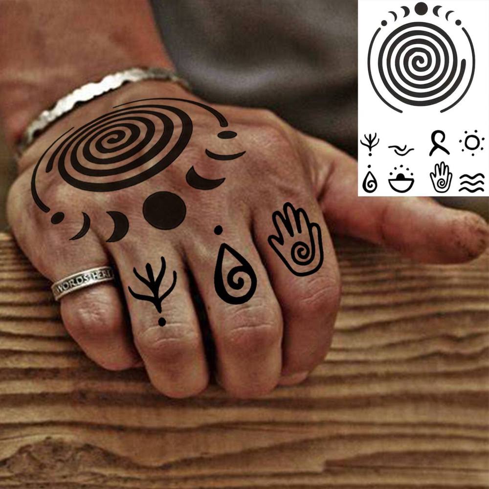 1 Sheet Tribal Temporary Tattoos For Women Men Adults Hands Finger Foot Neck Clavicle Legs Thigh Forearm Shank Arm Body Art Makeup, Semi Permanent Temp Fake Tattoo Stickers Waterproof Long Lasting Realistic Tatoos For Festival Party Accessory