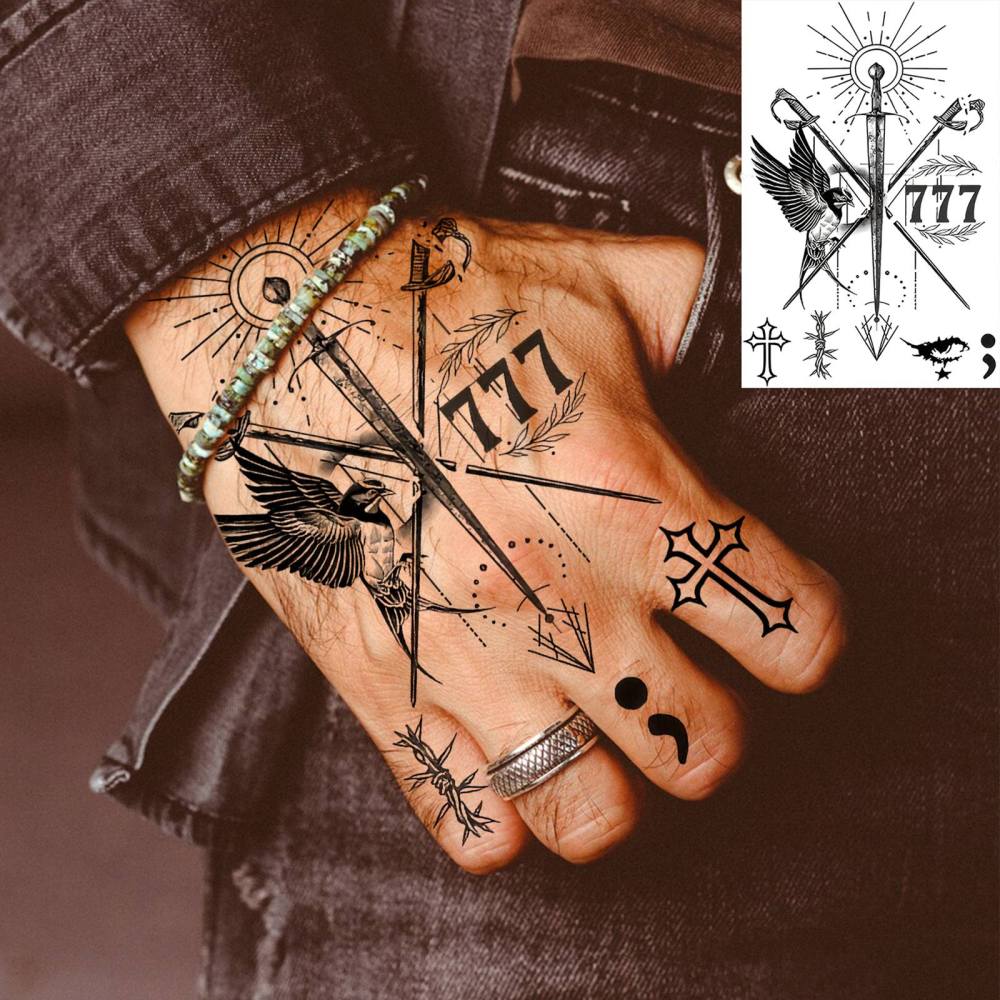 1 Sheet Tribal Temporary Tattoos For Women Men Adults Hands Finger Foot Neck Clavicle Legs Thigh Forearm Shank Arm Body Art Makeup, Semi Permanent Temp Fake Tattoo Stickers Waterproof Long Lasting Realistic Tatoos For Festival Party Accessory