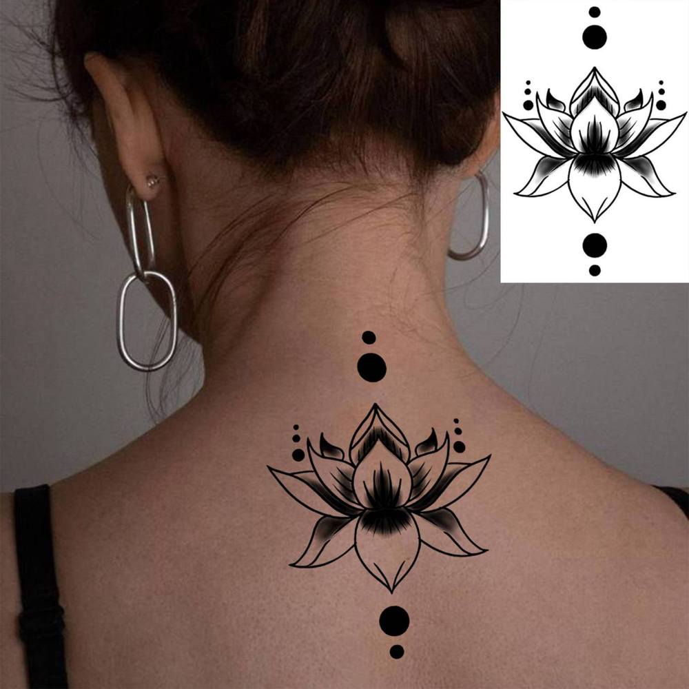 1 Sheet Lotus Temporary Tattoos For Women Men Adults Hands Finger Foot Neck Clavicle Legs Thigh Forearm Shank Arm Body Art Makeup, Semi Permanent Temp Fake Tattoo Stickers Waterproof Long Lasting Realistic Tatoos For Festival Party Accessory