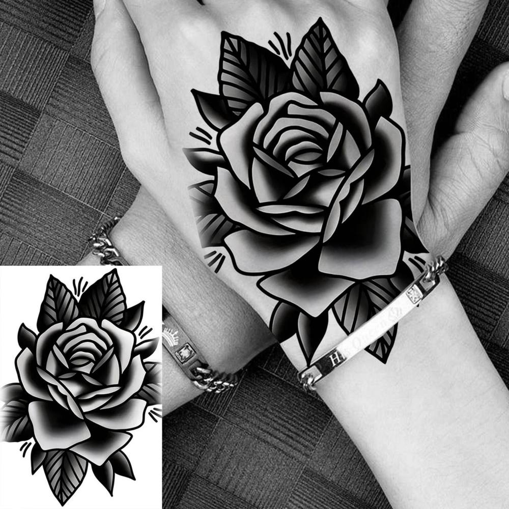 1 Sheet Rose Temporary Tattoos For Women Men Adults Hands Finger Foot Neck Clavicle Legs Thigh Forearm Shank Arm Body Art Makeup, Semi Permanent Temp Fake Tattoo Stickers Waterproof Long Lasting Realistic Tatoos For Festival Party Accessory