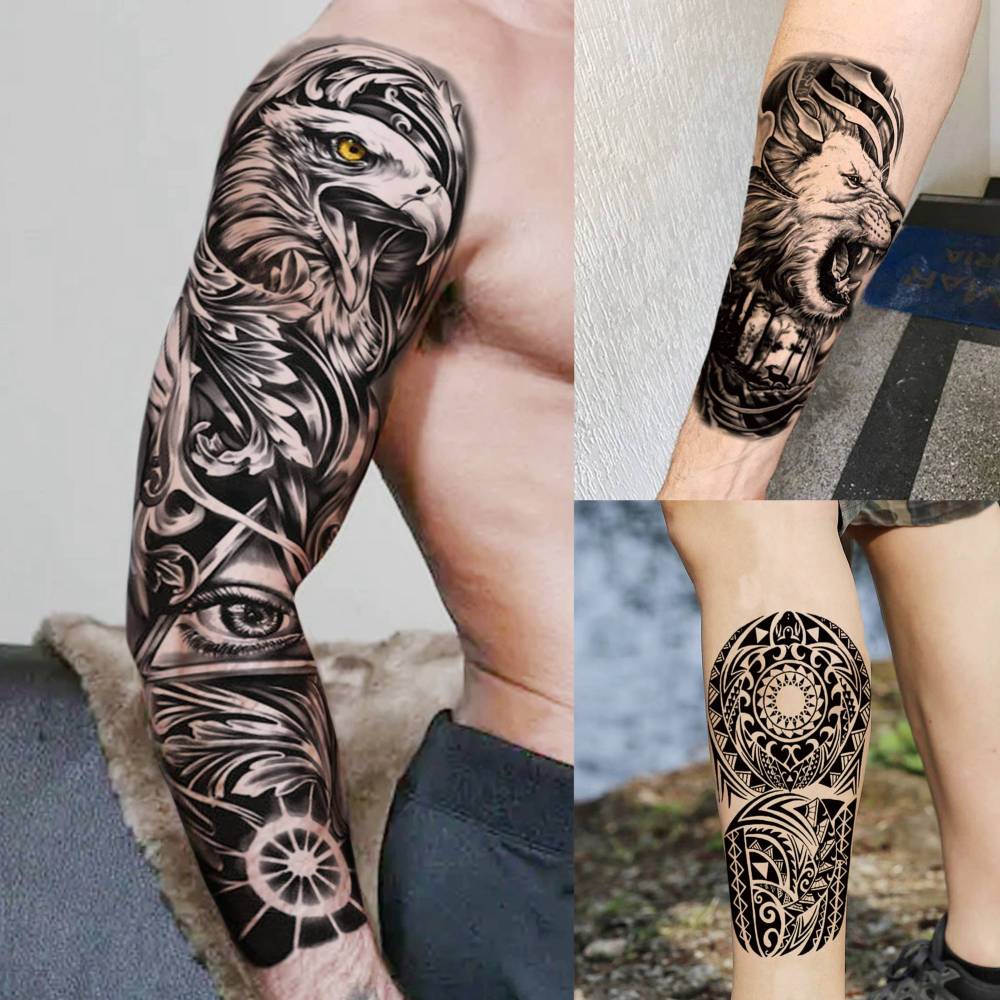 20 Sheets Full Arm Zeus Temporary Tattoos For Women Men Adults Hands Finger Foot Neck Clavicle Legs Thigh Arm Body Art Makeup, Semi Permanent Temp Fake Tattoo Stickers Waterproof Long Lasting Realistic Tatoos For Festival Party Accessory