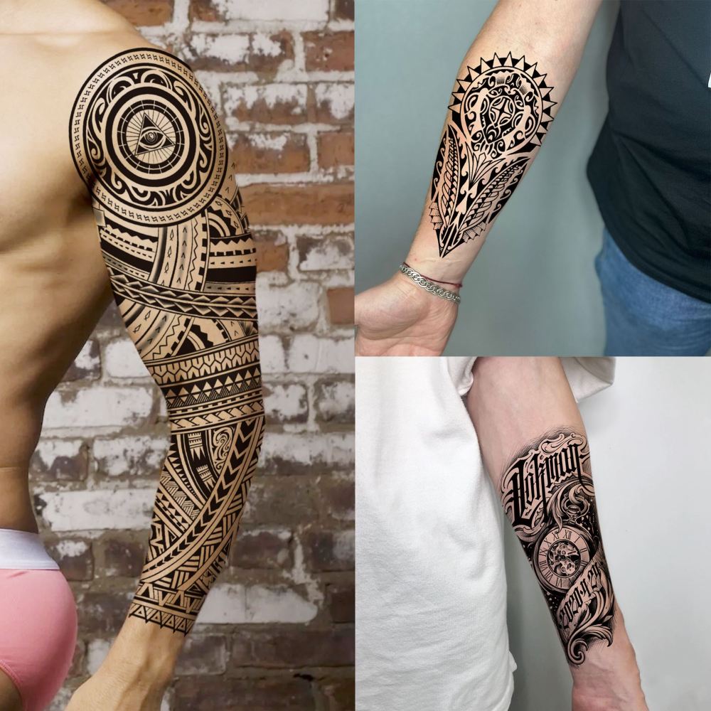 20 Sheets Full Arm Sleeve Maori Temporary Tattoos For Women Men Adults Hands Finger Foot Neck Clavicle Legs Thigh Arm Body Art Makeup, Semi Permanent Temp Fake Tattoo Stickers Waterproof Long Lasting Realistic Tatoos For Festival Party Accessory