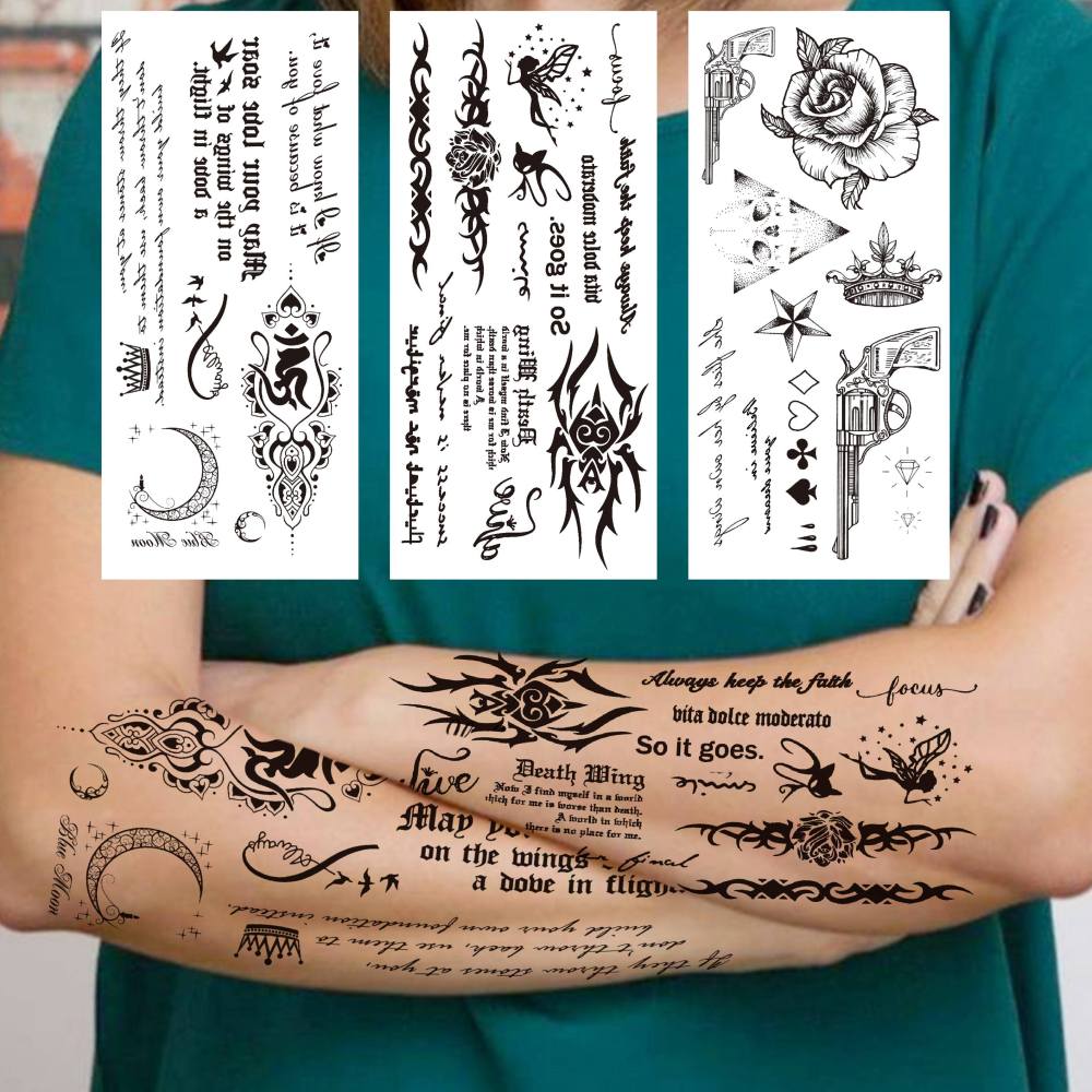 12 Sheets Letter Words Quote Temporary Tattoos For Women Men Adults Hands Finger Foot Neck Clavicle Shank Arm Body Art Makeup, Semi Permanent Temp Fake Tattoo Stickers Waterproof Long Lasting Realistic Tatoos For Festival Party Accessory
