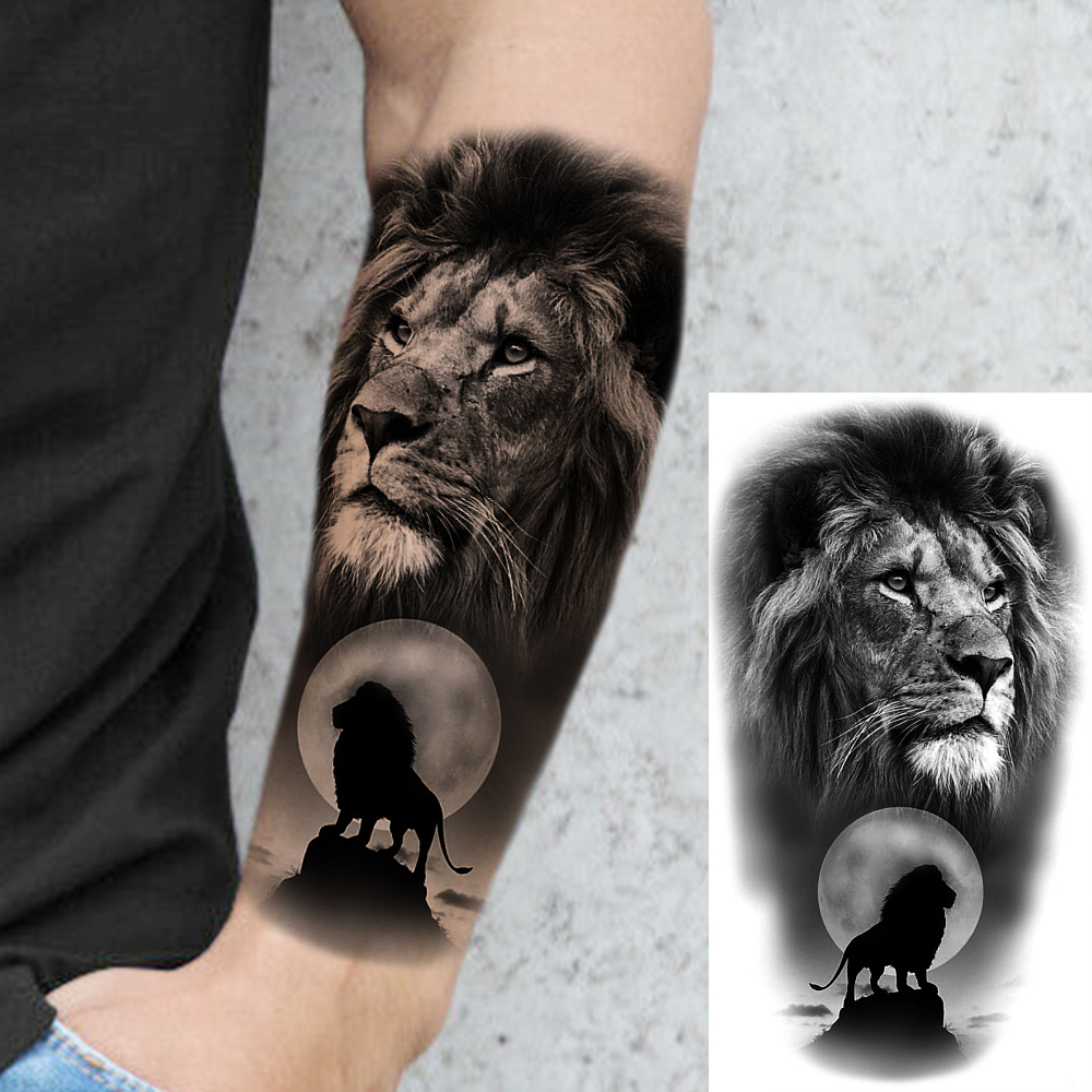 8 Sheets Wolf TIger Lion Temporary Tattoos For Women Men Adults Hands Finger Foot Neck Clavicle Shank Arm Body Art Makeup, Semi Permanent Temp Fake Tattoo Stickers Waterproof Long Lasting Realistic Tatoos For Festival Party Accessory