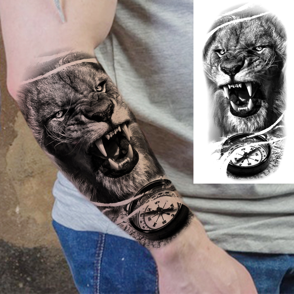 10 Sheets Lion Tiger Temporary Tattoos For Women Men Adults Hands Finger Foot Neck Clavicle Shank Arm Body Art Makeup, Semi Permanent Temp Fake Tattoo Stickers Waterproof Long Lasting Realistic Tatoos For Festival Party Accessory