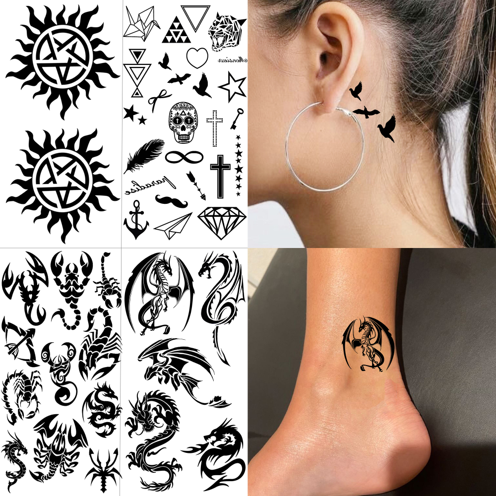15 Sheets Skull Anchor Temporary Tattoos For Women Men Adults Hands Finger Foot Neck Clavicle Shank Arm Body Art Makeup, Semi Permanent Temp Fake Tattoo Stickers Waterproof Long Lasting Realistic Tatoos For Festival Party Accessory