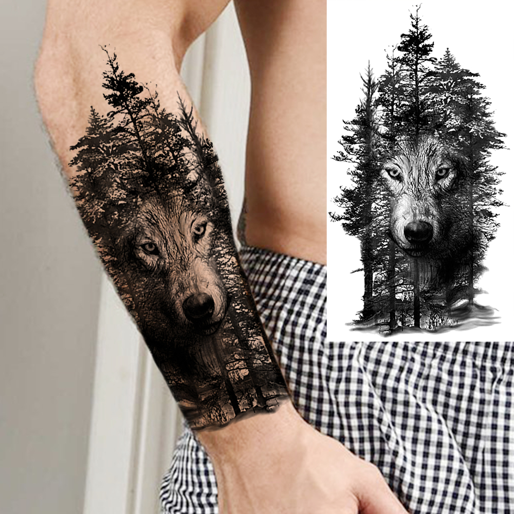 8 Sheets Wolf Temporary Tattoos For Women Men Adults Hands Finger Foot Neck Clavicle Shank Arm Body Art Makeup, Semi Permanent Temp Fake Tattoo Stickers Waterproof Long Lasting Realistic Tatoos For Festival Party Accessory