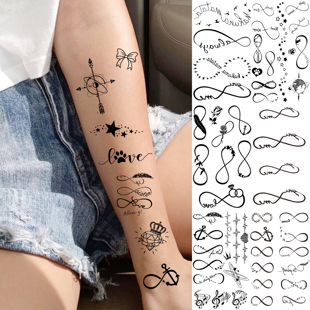 15 Sheets Infinity symbol Temporary Tattoos For Women Men Adults Hands Finger Foot Neck Clavicle Shank Arm Body Art Makeup, Semi Permanent Temp Fake Tattoo Stickers Waterproof Long Lasting Realistic Tatoos For Festival Party Accessory
