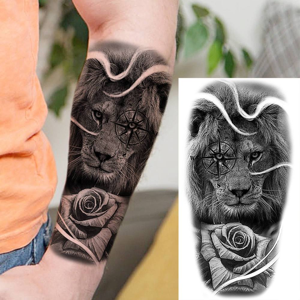 8 Sheets Tiger Lion Temporary Tattoos For Women Men Adults Hands Finger Foot Neck Clavicle Shank Arm Body Art Makeup, Semi Permanent Temp Fake Tattoo Stickers Waterproof Long Lasting Realistic Tatoos For Festival Party Accessory