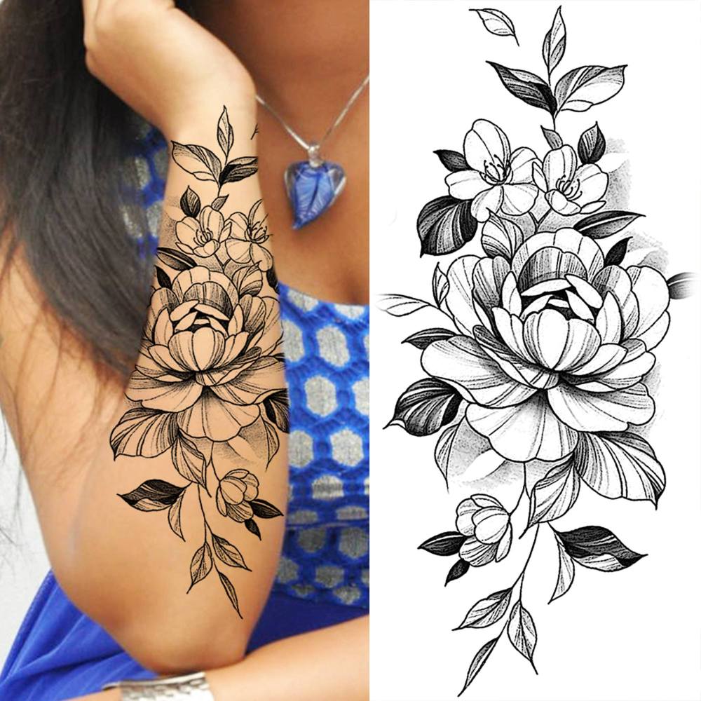 8 Sheets Rose Flowers Temporary Tattoos For Women Men Adults Hands Finger Foot Neck Clavicle Shank Arm Body Art Makeup, Semi Permanent Temp Fake Tattoo Stickers Waterproof Long Lasting Realistic Tatoos For Festival Party Accessory