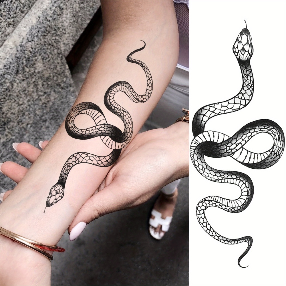 8 Sheets Snake Rose Flowers Temporary Tattoos For Women Men Adults Hands Finger Foot Neck Clavicle Shank Arm Body Art Makeup, Semi Permanent Temp Fake Tattoo Stickers Waterproof Long Lasting Realistic Tatoos For Festival Party Accessory