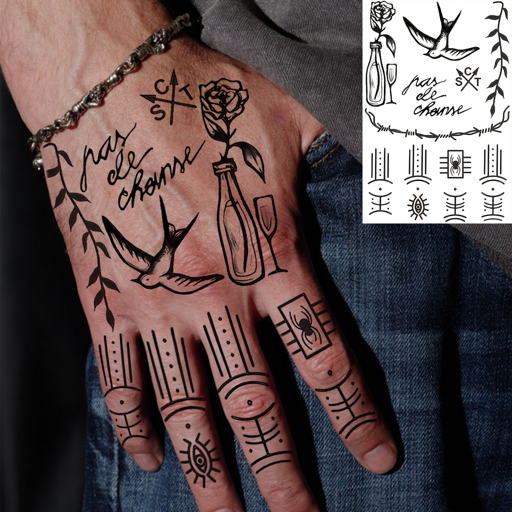 1 Sheet Birds Temporary Tattoos For Women Men Adults Hands Finger Foot Neck Clavicle Waist Legs Thigh Ankles Forearm Shank Arm Body Art Makeup, Semi-Permanent Temp Fake Tattoo Stickers Waterproof Long Lasting Realistic Tatoos For Festival Party Accessory