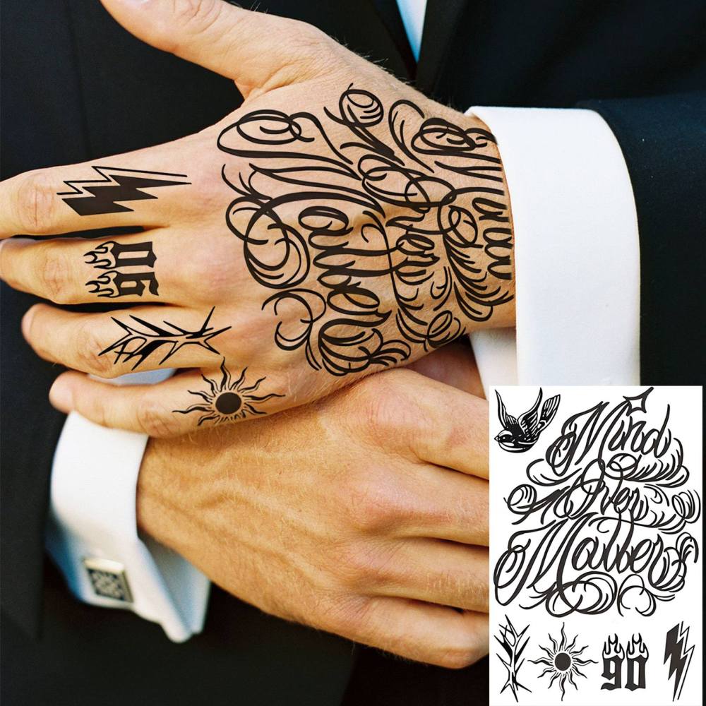 1 Sheet Old School Temporary Tattoos For Women Men Adults Hands Finger Foot Neck Clavicle Waist Legs Thigh Ankles Forearm Shank Arm Body Art Makeup, Semi-Permanent Temp Fake Tattoo Stickers Waterproof Long Lasting Realistic Tatoos For Festival Party Acces