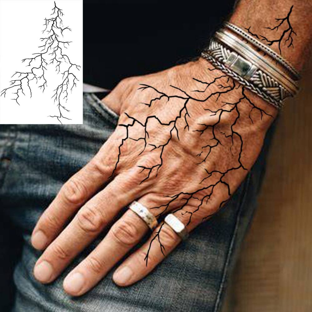 1 Sheet lightning Temporary Tattoos For Women Men Adults Hands Finger Foot Neck Clavicle Legs Thigh Forearm Shank Arm Body Art Makeup, Semi Permanent Temp Fake Tattoo Stickers Waterproof Long Lasting Realistic Tatoos For Festival Party Accessory