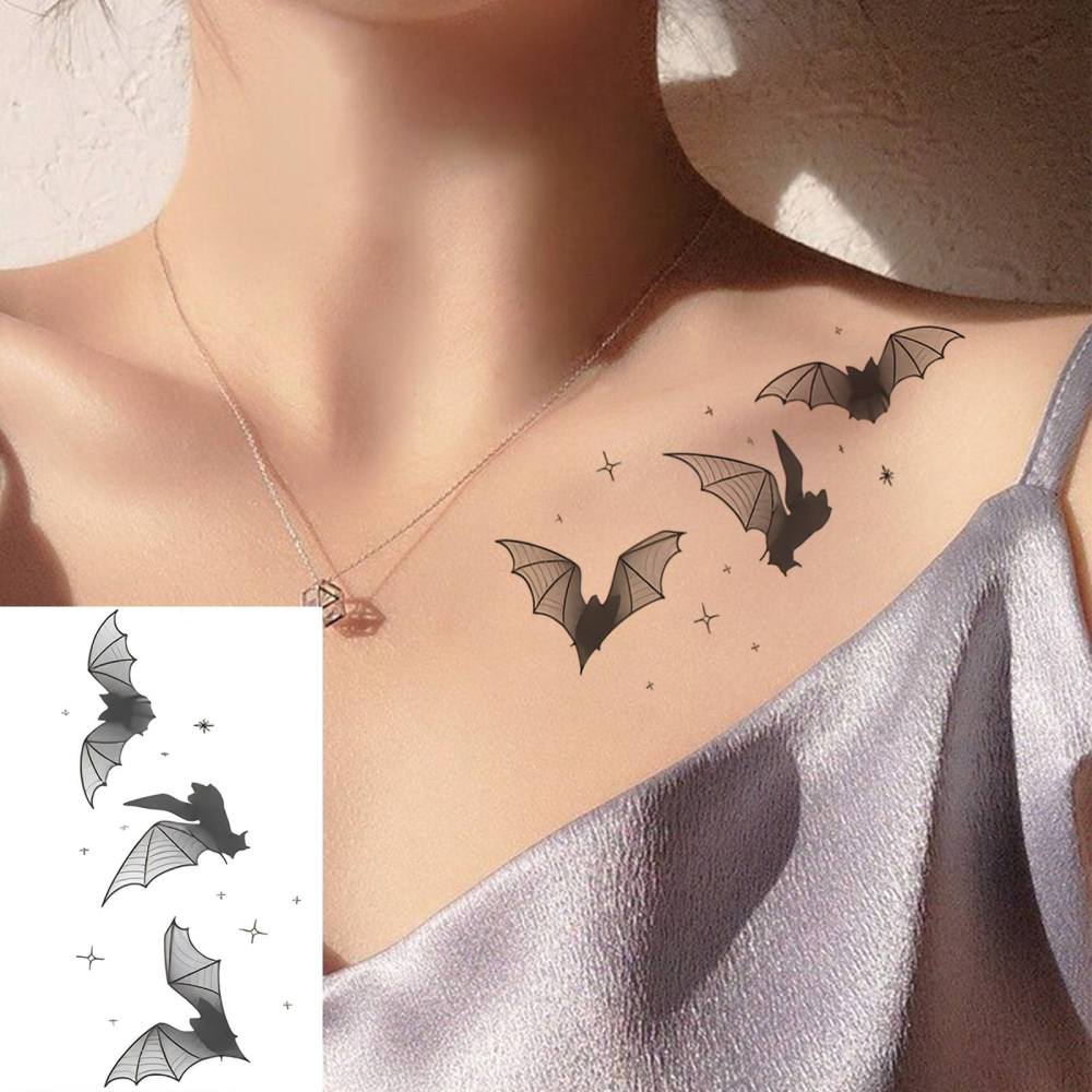 1 Sheet Bat Temporary Tattoos For Women Men Adults Hands Finger Foot Neck Clavicle Legs Thigh Forearm Shank Arm Body Art Makeup, Semi Permanent Temp Fake Tattoo Stickers Waterproof Long Lasting Realistic Tatoos For Festival Party Accessory
