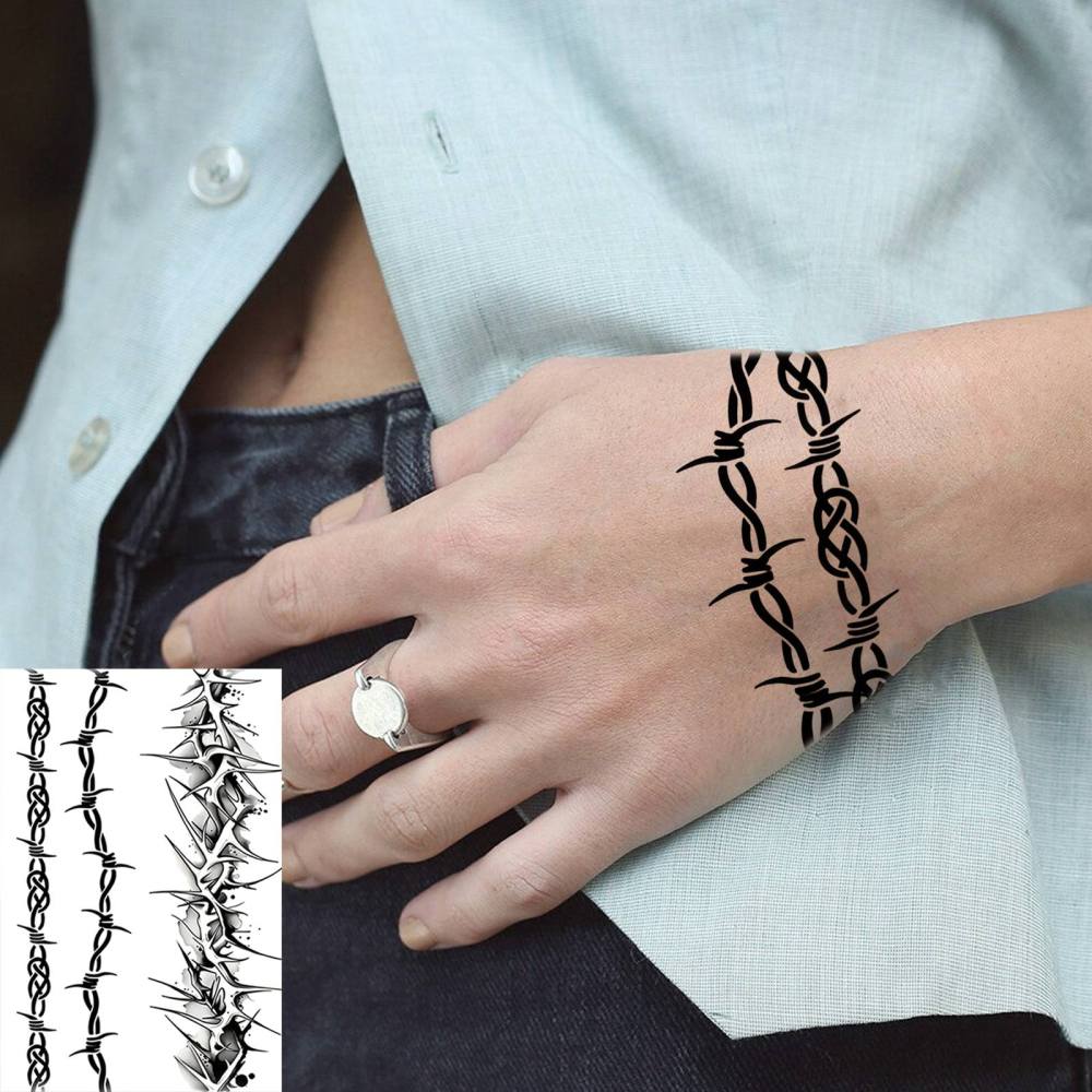 1 Sheet barbed wire Temporary Tattoos For Women Men Adults Hands Finger Foot Neck Clavicle Legs Thigh Forearm Shank Arm Body Art Makeup, Semi Permanent Temp Fake Tattoo Stickers Waterproof Long Lasting Realistic Tatoos For Festival Party Accessory