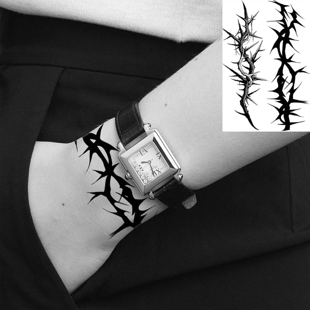 1 Sheet barbed wire Temporary Tattoos For Women Men Adults Hands Finger Foot Neck Clavicle Legs Thigh Forearm Shank Arm Body Art Makeup, Semi Permanent Temp Fake Tattoo Stickers Waterproof Long Lasting Realistic Tatoos For Festival Party Accessory