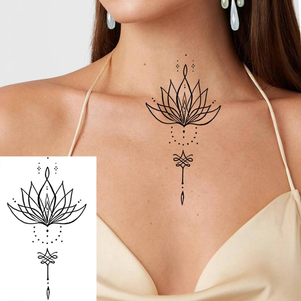 1 Sheet Lotus Temporary Tattoos For Women Men Adults Hands Finger Foot Neck Clavicle Legs Thigh Forearm Shank Arm Body Art Makeup, Semi Permanent Temp Fake Tattoo Stickers Waterproof Long Lasting Realistic Tatoos For Festival Party Accessory
