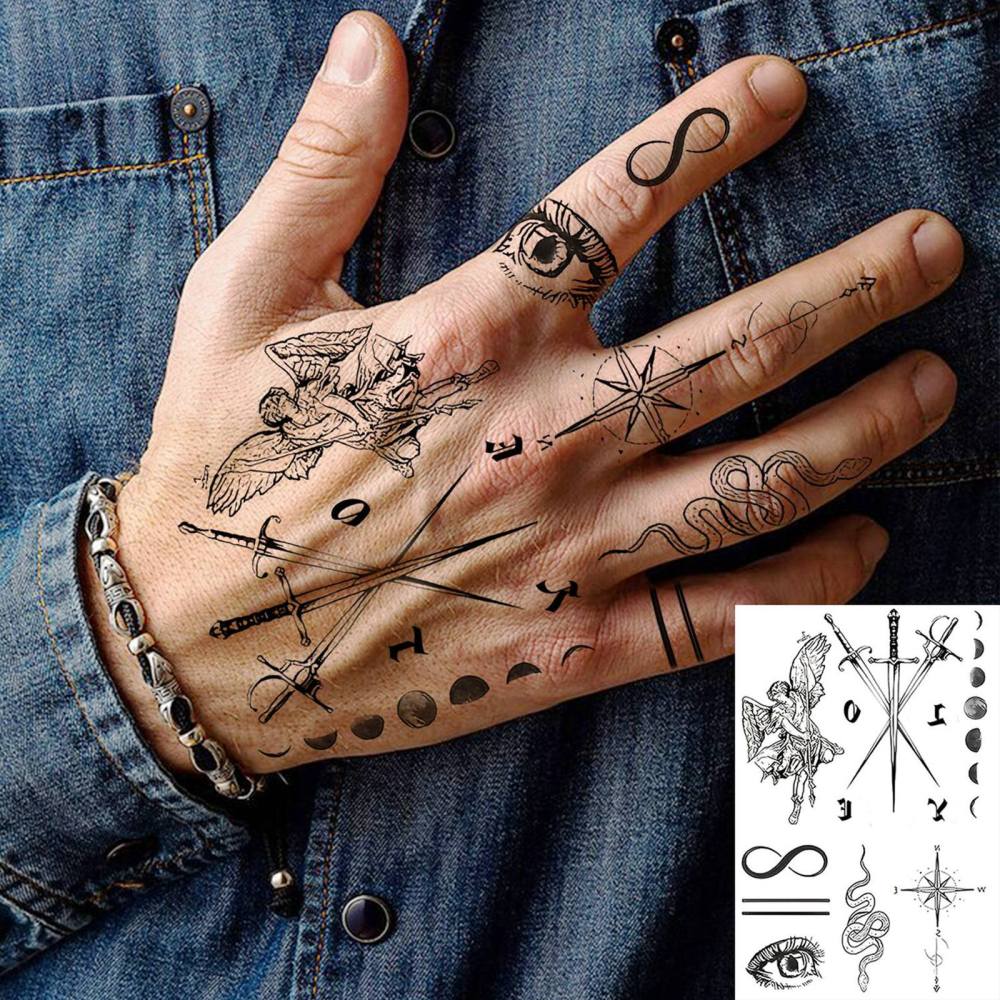 1 Sheet Tribal Temporary Tattoos For Women Men Adults Hands Finger Foot Neck Clavicle Legs Thigh Forearm Shank Arm Body Art Makeup, Semi Permanent Temp Fake Tattoo Stickers Waterproof Long Lasting Realistic Tatoos For Festival Party Accessory