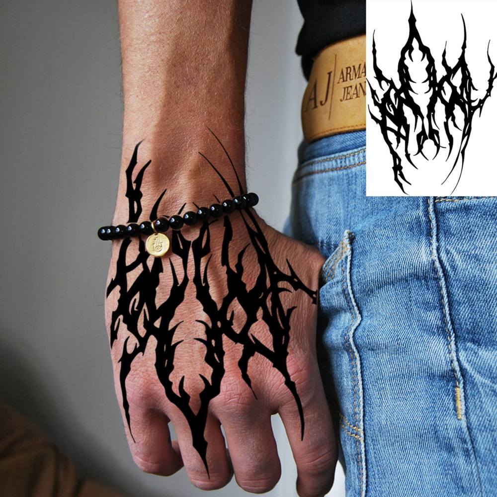 1 Sheet Tribal Temporary Tattoos For Women Men Adults Hands Finger Foot Neck Clavicle Legs Thigh Forearm Shank Arm Body Art Makeup, Semi Permanent Temp Fake Tattoo Stickers Waterproof Long Lasting Realistic Tatoos For Festival Party Accessory