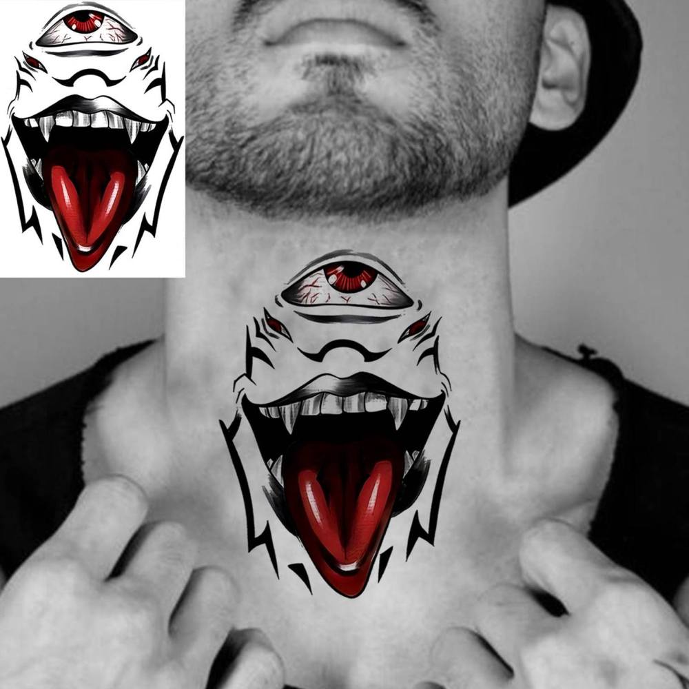 1 Sheet Halloween Smile Temporary Tattoos For Women Men Adults Hands Finger Foot Neck Clavicle Legs Thigh Forearm Shank Arm Body Art Makeup, Semi Permanent Temp Fake Tattoo Stickers Waterproof Long Lasting Realistic Tatoos For Festival Party Accessory