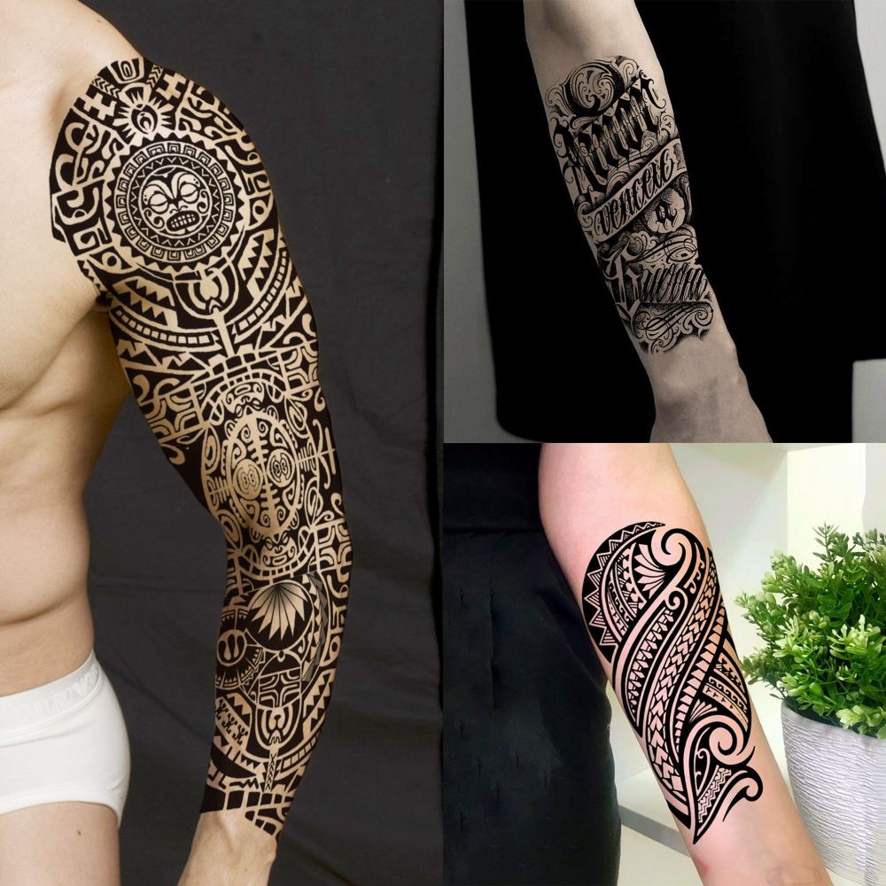 20 Sheets Full Arm Sleeve Maori Temporary Tattoos For Women Men Adults Hands Finger Foot Neck Clavicle Legs Thigh Arm Body Art Makeup, Semi Permanent Temp Fake Tattoo Stickers Waterproof Long Lasting Realistic Tatoos For Festival Party Accessory