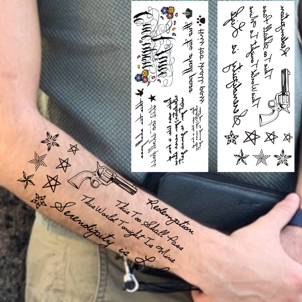 12 Sheets Letter Words Quote Temporary Tattoos For Women Men Adults Hands Finger Foot Neck Clavicle Shank Arm Body Art Makeup, Semi Permanent Temp Fake Tattoo Stickers Waterproof Long Lasting Realistic Tatoos For Festival Party Accessory