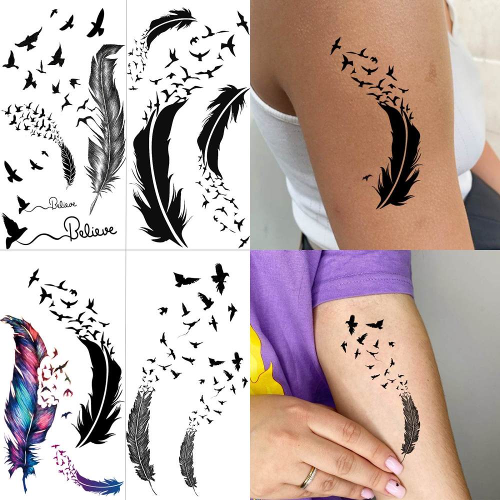 15 Sheets Y2k Feahter Temporary Tattoos For Women Men Adults Hands Finger Foot Neck Clavicle Legs Thigh Forearm Shank Arm Body Art Makeup, Semi Permanent Temp Fake Tattoo Stickers Waterproof Long Lasting Realistic Tatoos For Festival Party Accessory