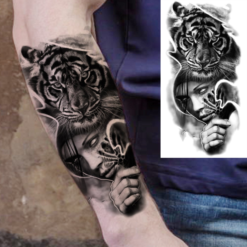 10 Sheets Lion Tiger Temporary Tattoos For Women Men Adults Hands Finger Foot Neck Clavicle Shank Arm Body Art Makeup, Semi Permanent Temp Fake Tattoo Stickers Waterproof Long Lasting Realistic Tatoos For Festival Party Accessory