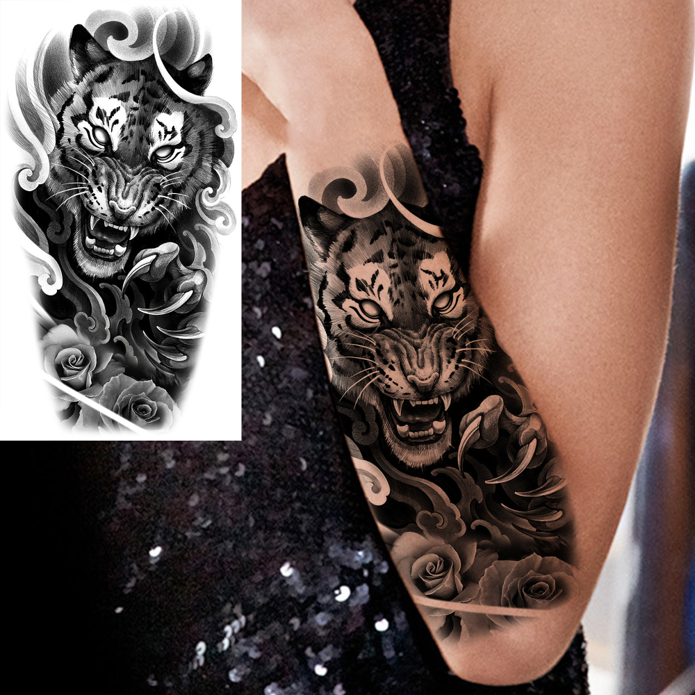 8 Sheets Tiger Temporary Tattoos For Women Men Adults Hands Finger Foot Neck Clavicle Shank Arm Body Art Makeup, Semi Permanent Temp Fake Tattoo Stickers Waterproof Long Lasting Realistic Tatoos For Festival Party Accessory