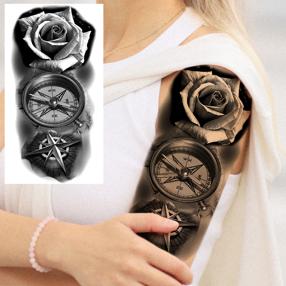 8 Sheets Flower Rose Temporary Tattoos For Women Men Adults Hands Finger Foot Neck Clavicle Shank Arm Body Art Makeup, Semi Permanent Temp Fake Tattoo Stickers Waterproof Long Lasting Realistic Tatoos For Festival Party Accessory