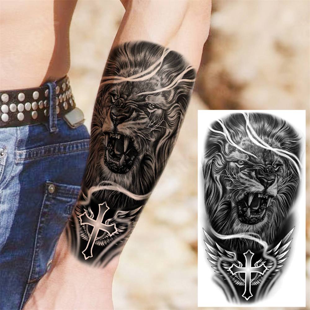 8 Sheets Tiger Lion Temporary Tattoos For Women Men Adults Hands Finger Foot Neck Clavicle Shank Arm Body Art Makeup, Semi Permanent Temp Fake Tattoo Stickers Waterproof Long Lasting Realistic Tatoos For Festival Party Accessory
