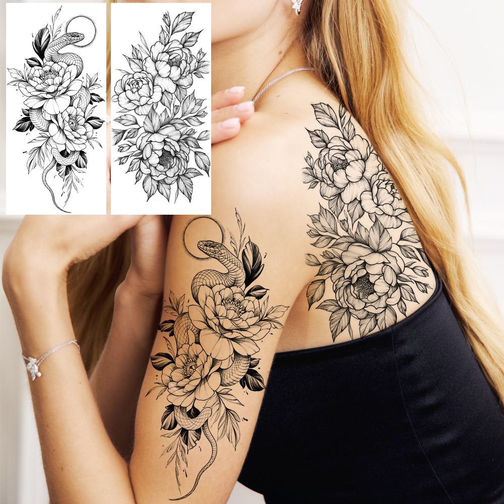 8 Sheets Rose Flowers Temporary Tattoos For Women Men Adults Hands Finger Foot Neck Clavicle Shank Arm Body Art Makeup, Semi Permanent Temp Fake Tattoo Stickers Waterproof Long Lasting Realistic Tatoos For Festival Party Accessory