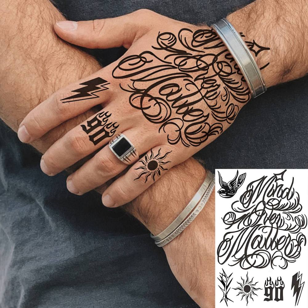 1 Sheet Old School Temporary Tattoos For Women Men Adults Hands Finger Foot Neck Clavicle Waist Legs Thigh Ankles Forearm Shank Arm Body Art Makeup, Semi-Permanent Temp Fake Tattoo Stickers Waterproof Long Lasting Realistic Tatoos For Festival Party Acces