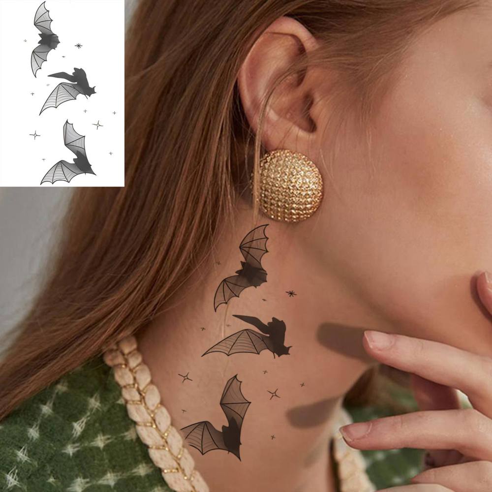 1 Sheet Bat Temporary Tattoos For Women Men Adults Hands Finger Foot Neck Clavicle Legs Thigh Forearm Shank Arm Body Art Makeup, Semi Permanent Temp Fake Tattoo Stickers Waterproof Long Lasting Realistic Tatoos For Festival Party Accessory